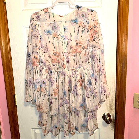 SHEIN Floral Print Plunging Neck Flounce Sleeve Dress - Picture 9 of 11